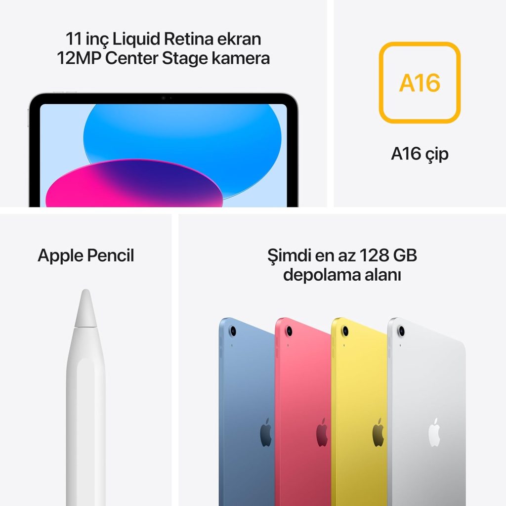 Apple A16 çipli iPad: 11 inç Liquid Retina Ekran, 128 GB — Gümüş Rengi