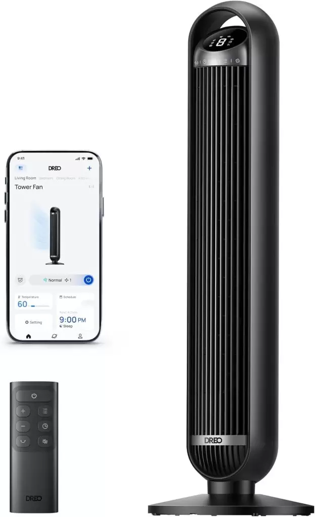 25 dB Akıllı Sessiz Kule Tipi Fan, 8 m/s Hava Akışı, 8 Hız Kademesi, 4 Çalışma Modu, DC Motorlu Serinletme, 90° Salınım, Kanatsız Tasarım, 8 Saat Zamanlayıcı, Wi-Fi/Alexa/Uzaktan Kumanda Desteği