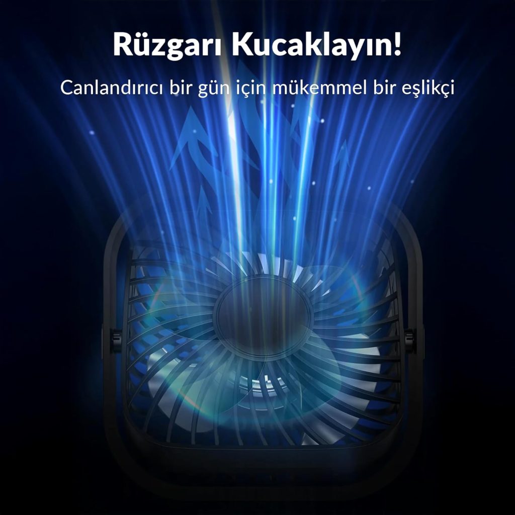 K51 Masaüstü Vantilatör 3 Kademeli 360° Döner Başlıklı USB Kablolu Soğutucu Fan Siyah
