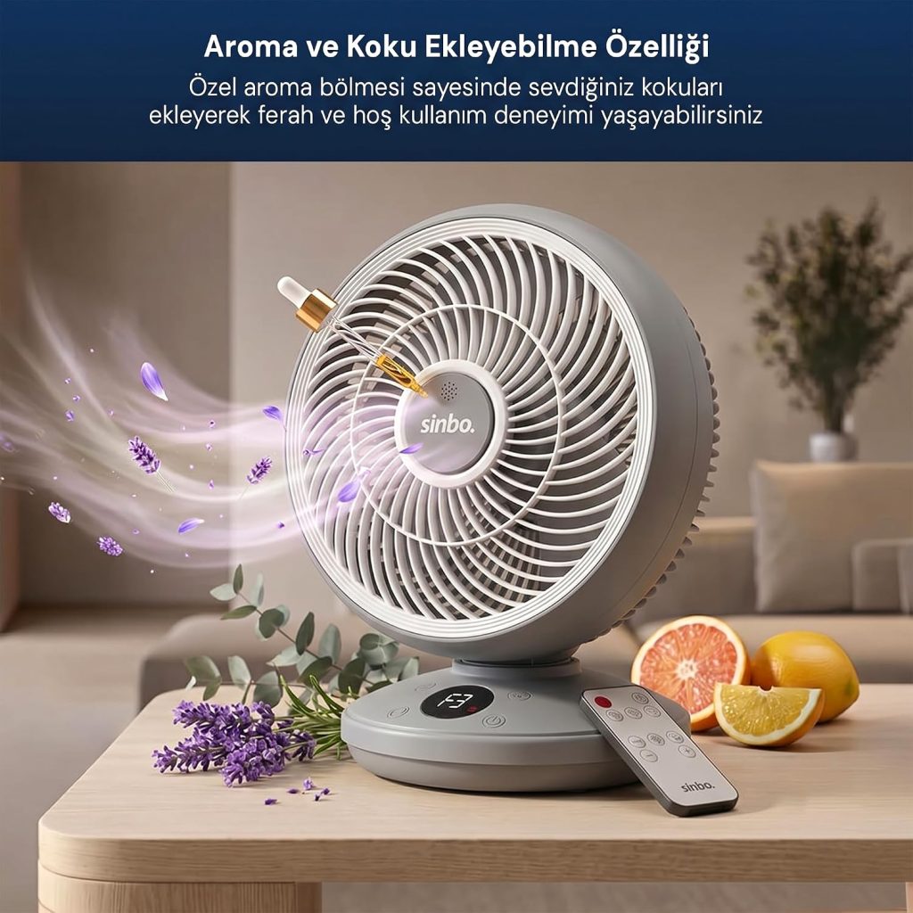 SF-7702 Sessiz Masaüstü Vantilatör | Kumandalı Mini Fan | Otomatik Salınımlı Aroma Hazneli