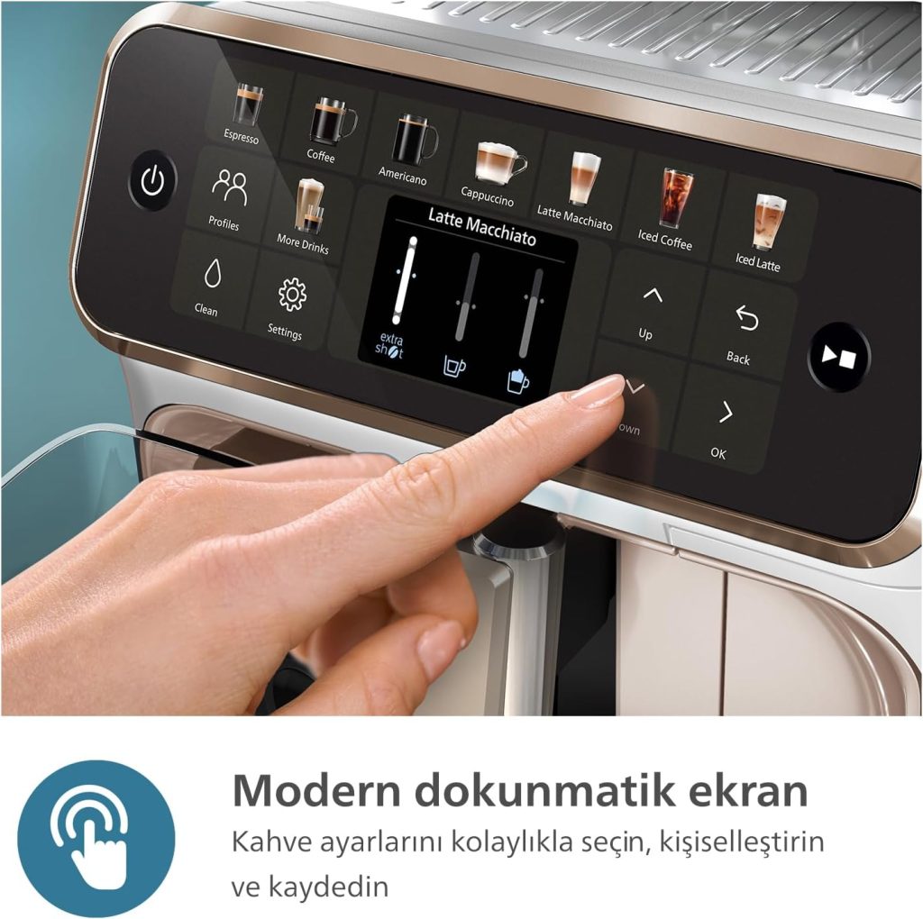 Philips 5500 Serisi LatteGo Tam Otomatik Espresso Makinesi 20 Sıcak ve Soğuk İçecek, Renkli Dokunmatik Ekran, Beyaz Roze Renk, QuickStart, SilentBrew Teknolojisi (EP5543/80)